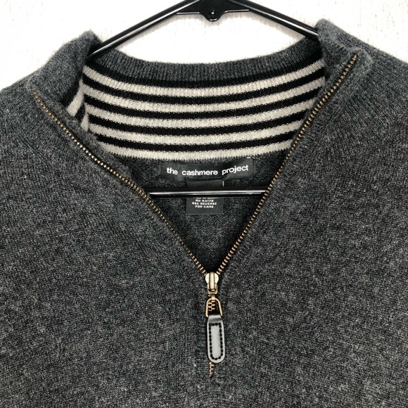 The Cashmere Project Sweater Men's M 1/4 Zip Mock Neck Dark Gray 100% Cashmere - Picture 3 of 13
